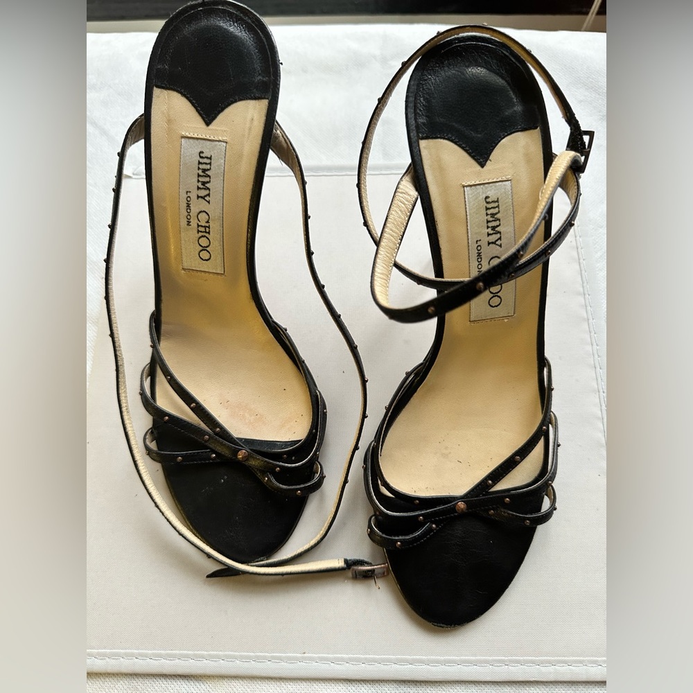 Black Jimmy Choo Embellished Strappy Sandals SZ 38.5 preowned